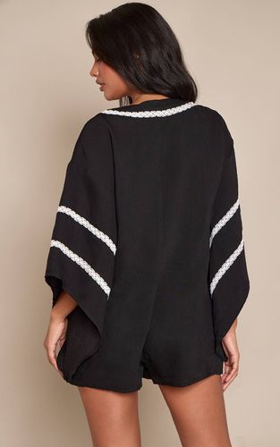 Black Combi-short Fluide Effet Lin À Nœud Devant | Taille 32 - PrettyLittleThing - Modalova