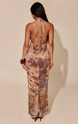 Brown Robe Longue Drapée À Décolleté Plongeant Et Imprimé Cachemire | Taille 42 - PrettyLittleThing - Modalova