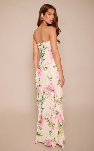 White Robe Maxi Bandeau À Volants Imprimé Fleuri | Taille 42 - PrettyLittleThing - Modalova