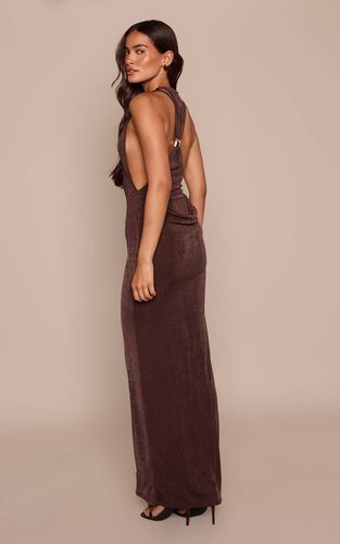Brown Robe Maxi Moulante Drapée Au Dos Avec Finitions En Acétate | Taille 42 - PrettyLittleThing - Modalova