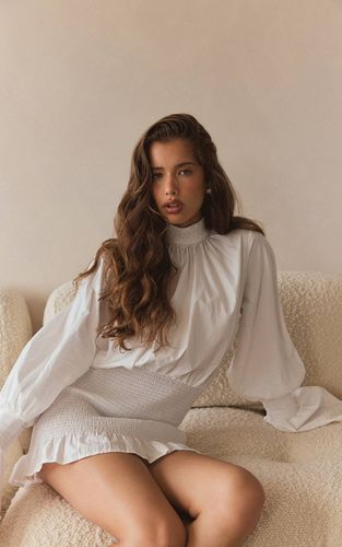 White Robe Mini Froncée En Coton | Taille 42 - PrettyLittleThing - Modalova
