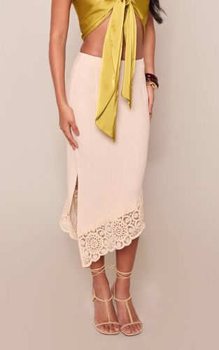 Stone Jupe Midaxi Asymétrique À Détail Floral Aspect Lin | Taille 44 - PrettyLittleThing - Modalova