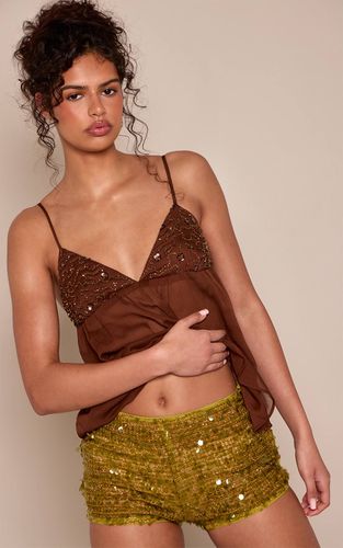 Olive Short Hot Pants En Résille À Paillettes | Taille 42 - PrettyLittleThing - Modalova