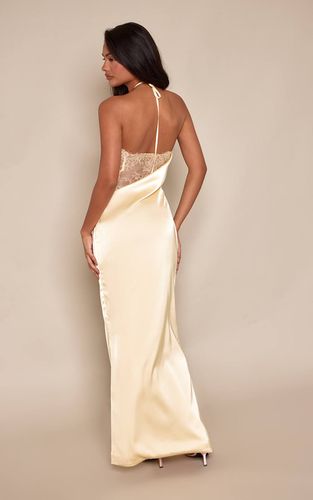 Lemon Robe Longue En Satin À Dos Cowl Avec Détails En Dentelle | Taille 42 - PrettyLittleThing - Modalova