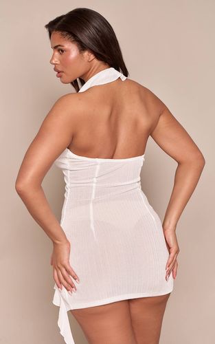 Cream Robe Mini Moulante Texturée À Décolleté Plongeant Avec Détail À Volants | Taille 42 - PrettyLittleThing - Modalova