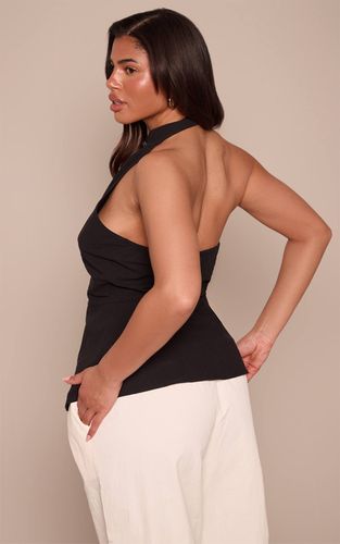 Black Chemisier Aspect Lin À Décolleté Plongeant Ajusté | Taille 42 - PrettyLittleThing - Modalova