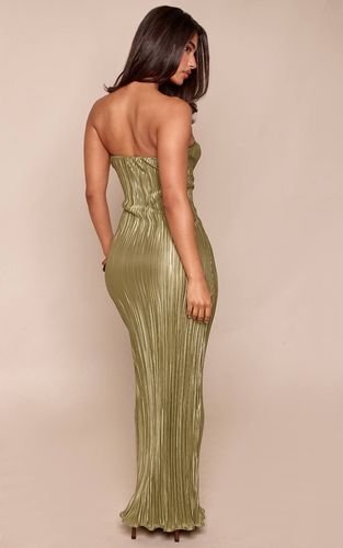 Olive Robe Maxi Colonne Plissée À Bandeau Petite | Taille 42 - PrettyLittleThing - Modalova