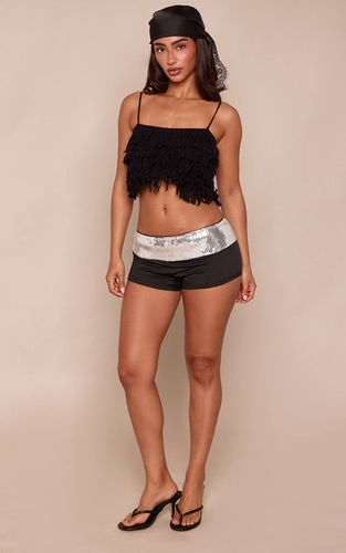 Black Short Taille Basse À Ceinture Sequins Petite | Taille 42 - PrettyLittleThing - Modalova