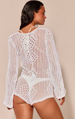 White Combi-short De Plage En Crochet | Taille XL - PrettyLittleThing - Modalova