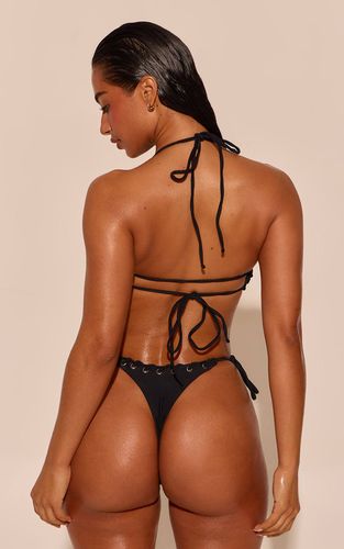 Black Bas De Bikini À Liens Latéraux Avec Détail Œillets | Taille 42 - PrettyLittleThing - Modalova