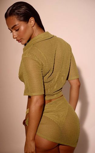 Olive Chemise De Plage Transparente Texturée À Nouer Devant | Taille XS - PrettyLittleThing - Modalova