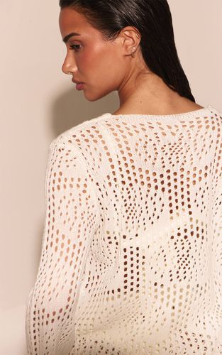 White Haut De Plage Col Bas En Maille Crochet Crème | Taille XS - PrettyLittleThing - Modalova