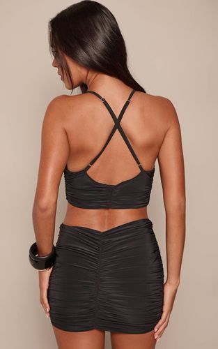 Black Robe Mini Croisée Devant Avec Découpes Double Couche | Taille 42 - PrettyLittleThing - Modalova