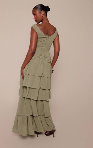 Olive Robe Longue Évasée À Taille Basse Et Encolure Bardot | Taille 32 - PrettyLittleThing - Modalova