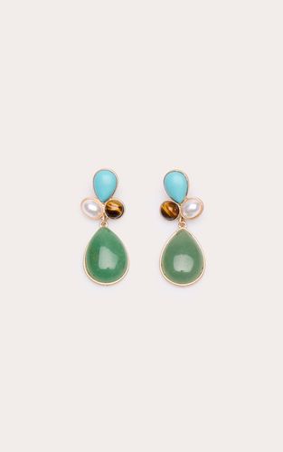 Multi Boucles D'oreilles Pendantes Dorées À Pierres Drapées - PrettyLittleThing - Modalova