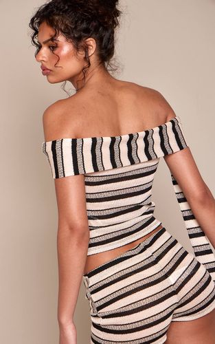 Black Haut Bardot À Rayures Texturées Ensemble Coordonné | Taille 42 - PrettyLittleThing - Modalova