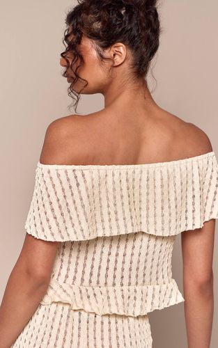 Cream Ensemble Haut Bardot Texturé À Nouer | Taille 42 - PrettyLittleThing - Modalova