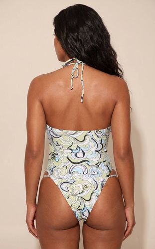 Green Maillot De Bain Sculptant À Imprimé Abstrait Avec Encolure Licou Ornée De Perles | Taille 36 - PrettyLittleThing - Modalova