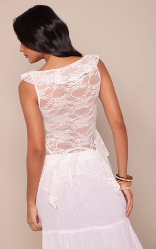 White Haut Long En Dentelle Transparente À Volants Drapés | Taille 42 - PrettyLittleThing - Modalova