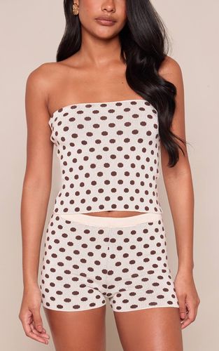 Brown Short Taille Haute En Maille À Pois | Taille XS - PrettyLittleThing - Modalova