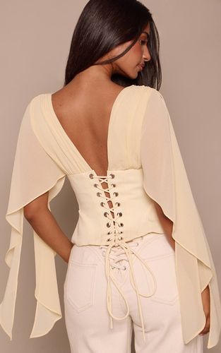 Lemon Top Petite À Taille Corset Et Manches Drapées En Mousseline | Taille 30 - PrettyLittleThing - Modalova