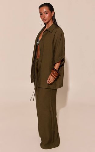 Khaki Pantalon De Plage À Cordon Aspect Lin | Taille XS - PrettyLittleThing - Modalova
