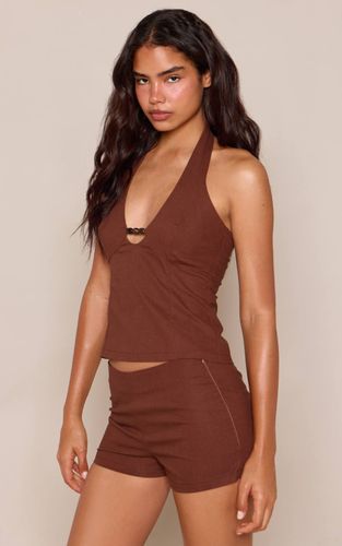 Brown Short Tailleur Effet Lin Ensemble Coordonné | Taille 42 - PrettyLittleThing - Modalova
