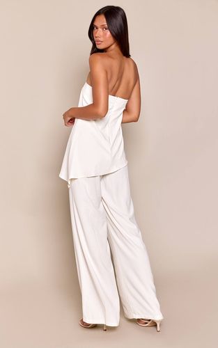 Cream Combinaison Pantalon Large À Superposition Bandeau Texturée Tissée | Taille 42 - PrettyLittleThing - Modalova