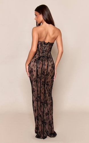 Black Robe Longue Corset Bustier En Dentelle | Taille 42 - PrettyLittleThing - Modalova