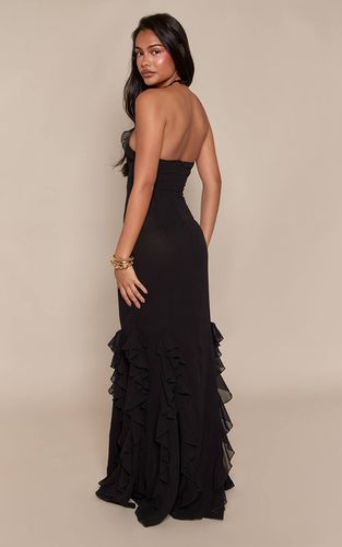 Black Robe Longue Dos Nu À Volants En Mousseline Avec Col Licou | Taille 34 - PrettyLittleThing - Modalova