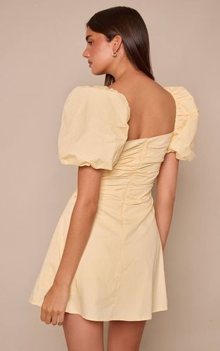 Lemon Robe Courte Tissée Encolure Droite Manches Bouffantes | Taille 42 - PrettyLittleThing - Modalova