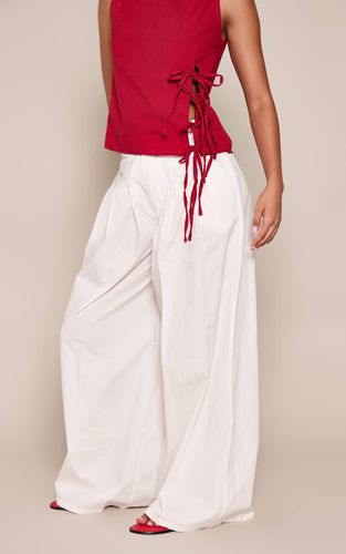 White Pantalon Large En Coton À Détail Plissé | Taille 42 - PrettyLittleThing - Modalova