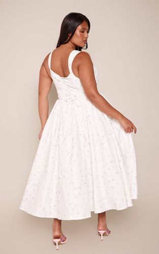 White Robe Longue Droite Grande Taille À Imprimé Fleuri Avec Détail Corset | Taille 46 - PrettyLittleThing - Modalova