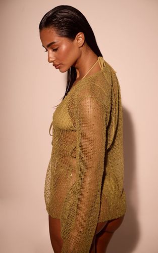 Green Haut De Plage Olive Texturé À Manches Longues Avec Lien Noué Devant | Taille Large - PrettyLittleThing - Modalova