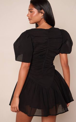 Black Robe Mini En Mousseline À Manches Bouffantes | Taille 32 - PrettyLittleThing - Modalova