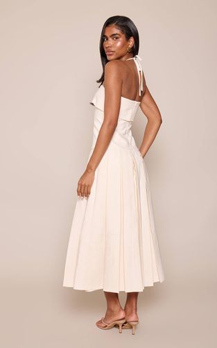 Cream Robe Mi-longue Tissée À Ourlet Plissé | Taille 42 - PrettyLittleThing - Modalova