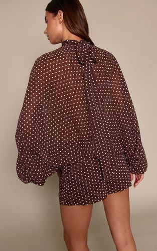 Brown Ensemble Coordonné Blouse Oversize En Mousseline Transparente À Pois | Taille 42 - PrettyLittleThing - Modalova