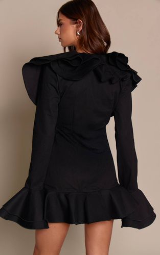 Black Robe Mini En Coton Structuré À Volants Extrêmes Plt Label | Taille 42 - PrettyLittleThing - Modalova