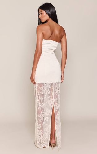 Cream Robe Longue Bustier Tissée Avec Ourlet En Dentelle - Tall | Taille 42 - PrettyLittleThing - Modalova