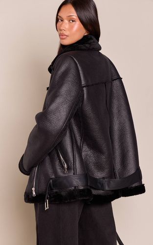 Black Aviateur Surdimensionné En Synthétiquecuir | Taille 32 - PrettyLittleThing - Modalova