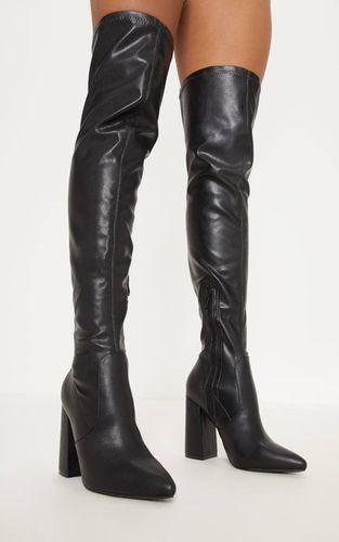 Black Botte Cuissarde À Talon Bloc En Synthétiquecuir | Taille 36 - PrettyLittleThing - Modalova