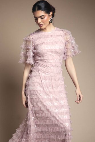 Robe Longue À Détails De Volants Pailletés | Taille 46 - Oasis - Modalova