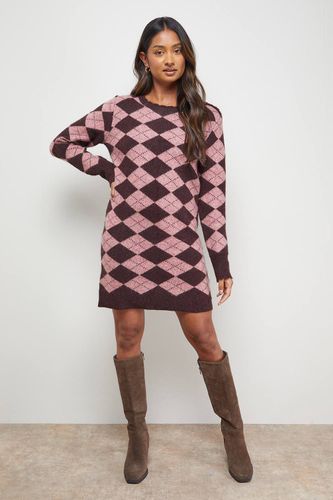 Robe Mini Tricotée à Col Festonné Motif Argyle | Taille XS - Oasis - Modalova