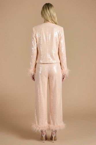 Pantalon Taille Haute À Sequins Et Bordure De Plumes Hen | Taille 46 - Oasis - Modalova