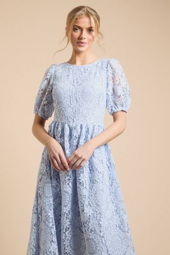 Robe Mi-longue Premium En Dentelle Florale À Manches Bouffantes | Taille 46 - Oasis - Modalova
