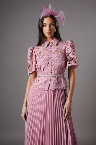 Robe à Corsage en Dentelle et Jupe Plissée avec Boutons Bijoux | Taille 44 - Coast - Modalova