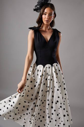 Robe Midi à Taille Basse avec Nœuds aux Épaules et Motif à Pois | Taille 44 - Coast - Modalova