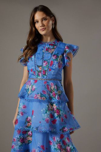 Robe Midi en Organza à Volants avec Finitions en Dentelle | Taille 38 - Coast - Modalova