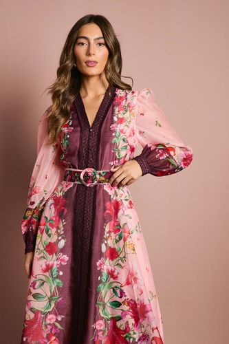 Robe Mi-Longue en Organza à Manches Longues avec Ceinture | Taille 46 - Coast - Modalova