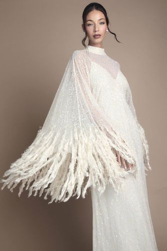 Robe de Mariée Maxi à Cape avec Garniture de Plumes Ornée Écru | Taille 42 - Coast - Modalova